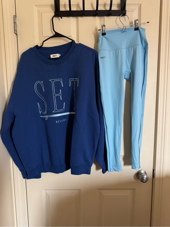 SET Active Sweaters - SET Resort Blue Sweatshirt & Light Blue Leggings Set